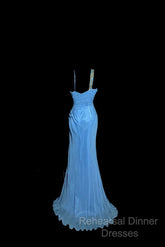 Vintage Mermaid Sweetheart Blue Chiffon Long Semi Formal Prom Gown Fairy Semi Formal Prom Dresses